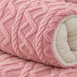 Thick Lamb Wool Weighted Winter Blanket Comforter - pink - close-up detail