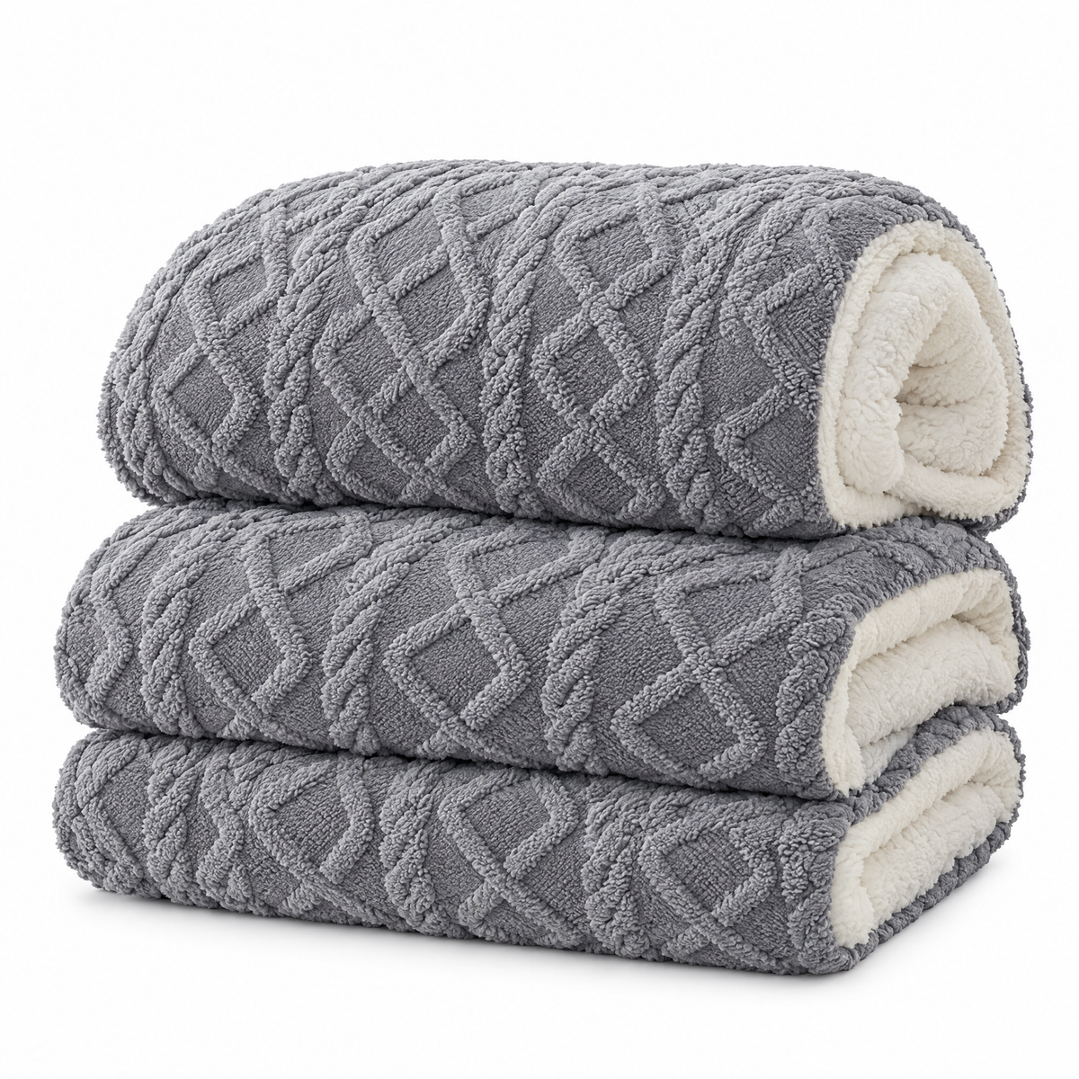 Thick Lamb Wool Weighted Winter Blanket Comforter - grey - white background