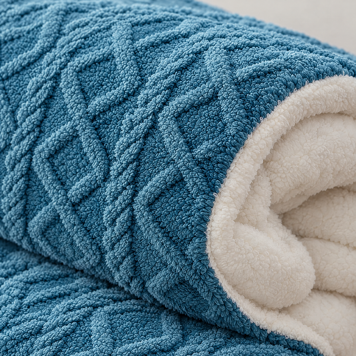 Thick Lamb Wool Weighted Winter Blanket Comforter - blue - close-up detail