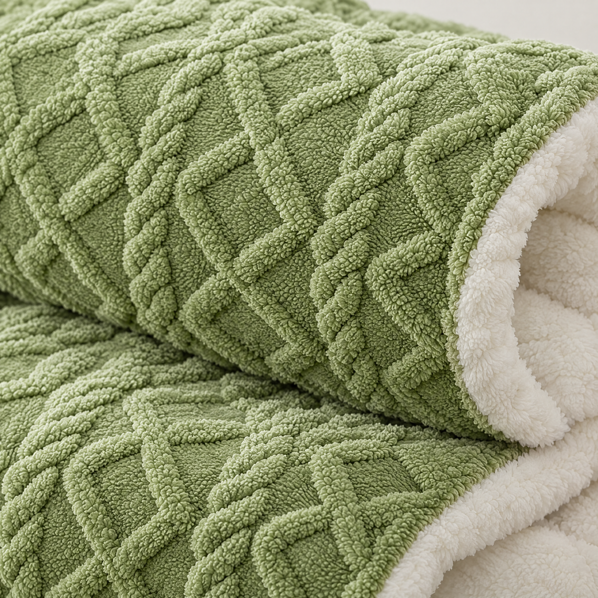 Thick Lamb Wool Weighted Winter Blanket Comforter - green - close-up detail