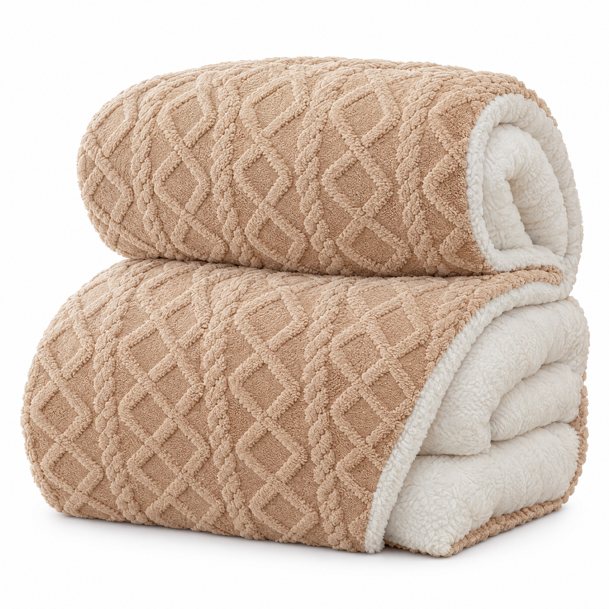 Thick Lamb Wool Weighted Winter Blanket Comforter - Khaki - white background