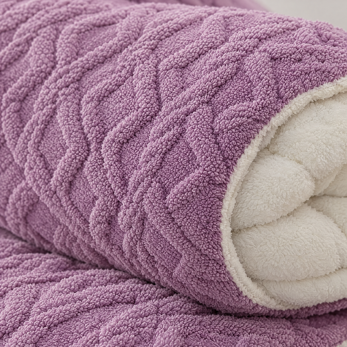 Thick Lamb Wool Weighted Winter Blanket Comforter - Purple - close-up detail