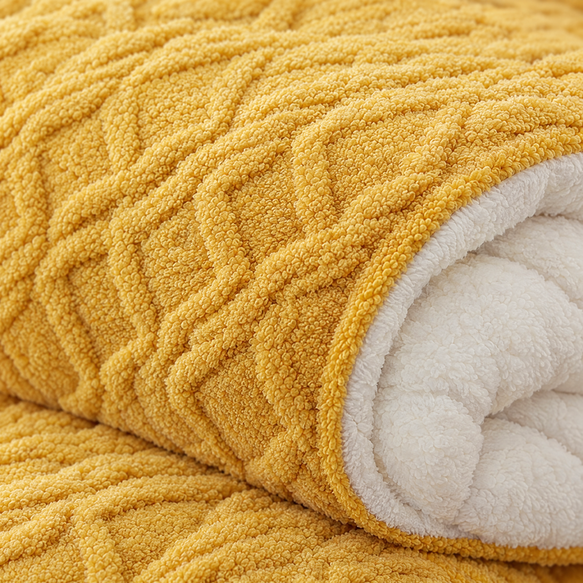 Thick Lamb Wool Weighted Winter Blanket Comforter - yellow - close-up detail