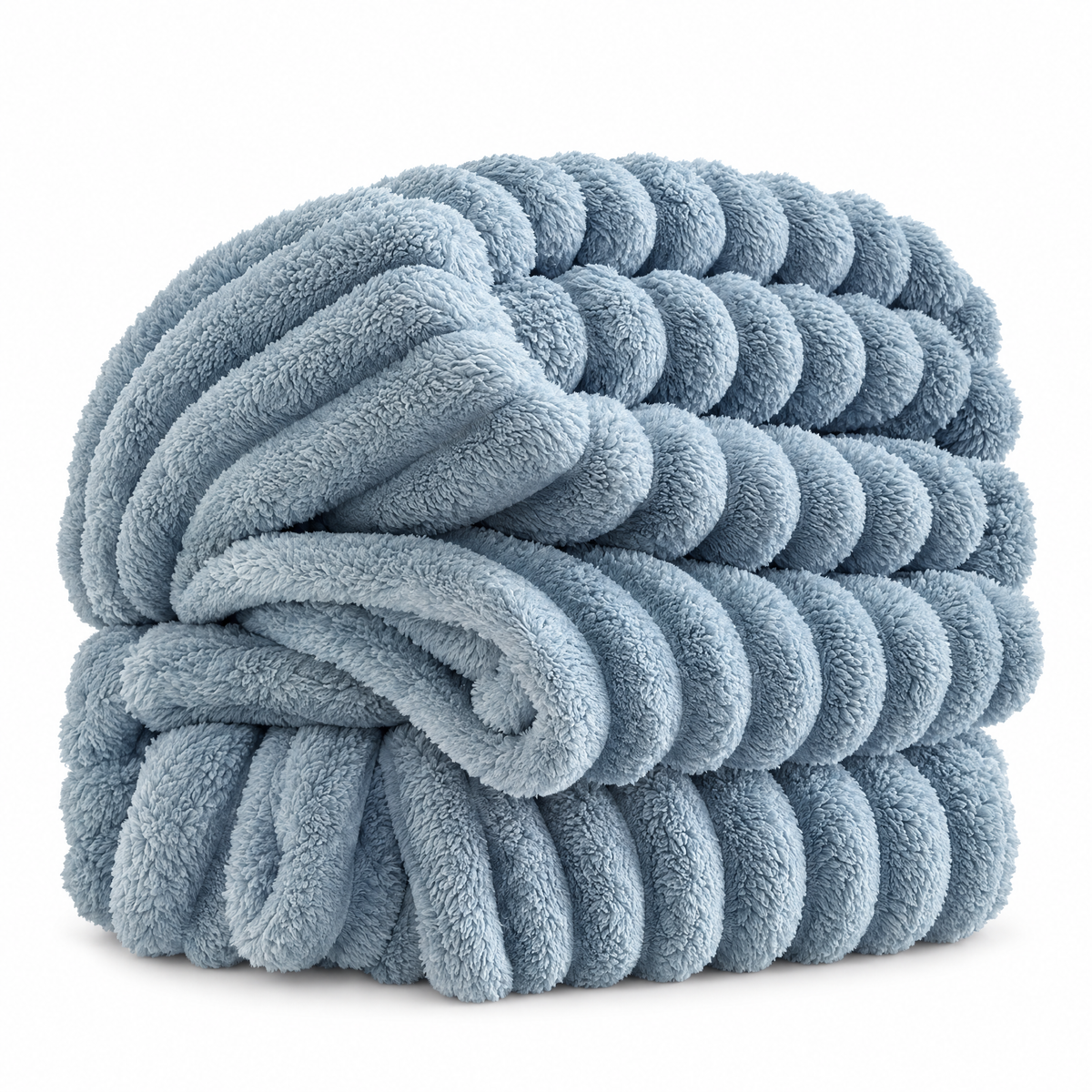Soft Fluffy Striped Throw Blanket, 250 GSM Warmth - blue - white background