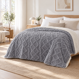 Thick Lamb Wool Weighted Winter Blanket Comforter - grey - lifestyle