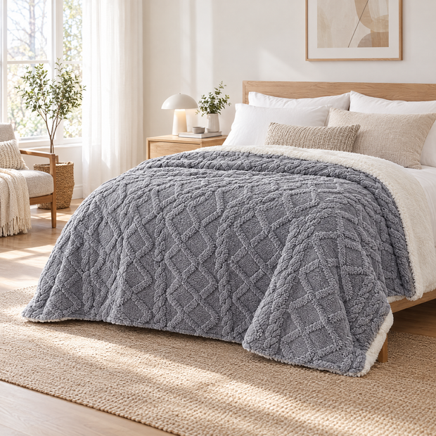 Thick Lamb Wool Weighted Winter Blanket Comforter - grey - lifestyle