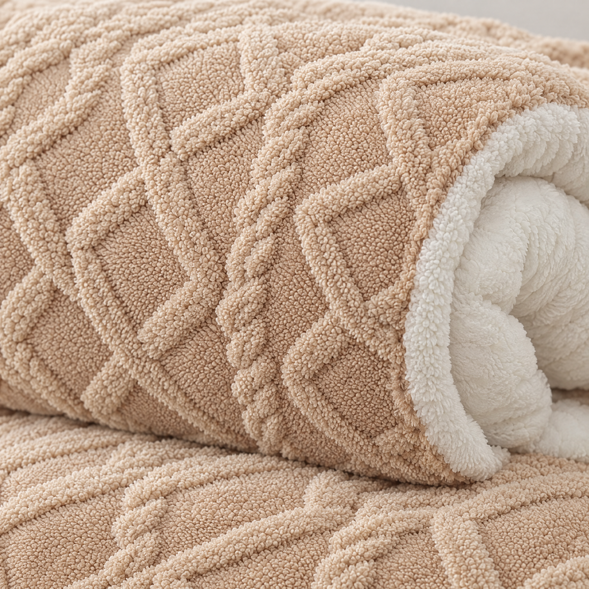 Thick Lamb Wool Weighted Winter Blanket Comforter - Khaki - close-up detail