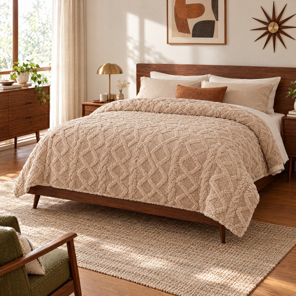 Thick Lamb Wool Weighted Winter Blanket Comforter - Khaki - lifestyle