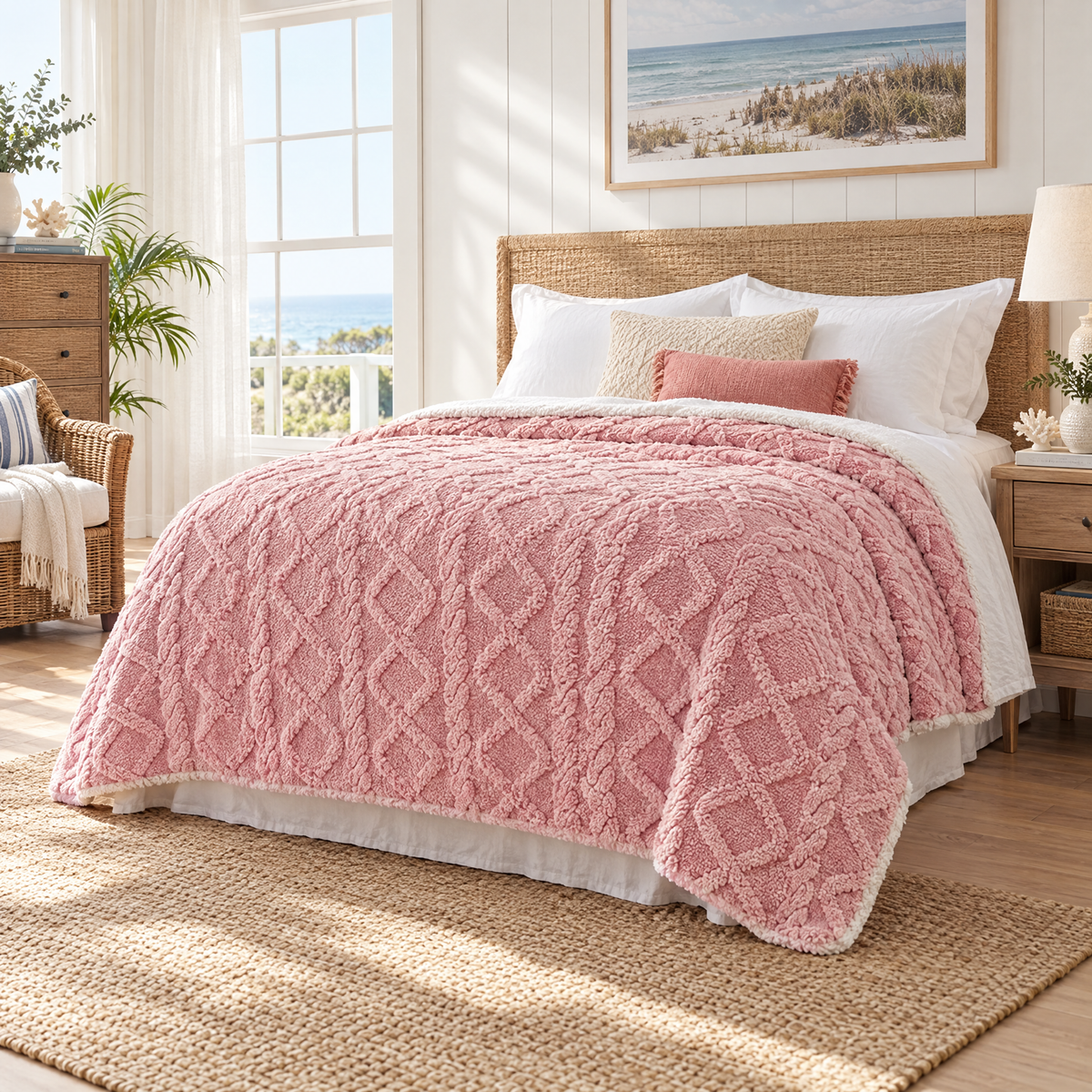 Thick Lamb Wool Weighted Winter Blanket Comforter - pink - lifestyle