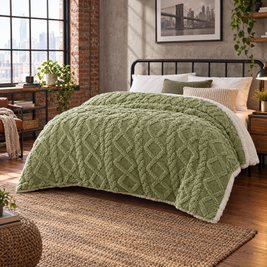 Thick Lamb Wool Weighted Winter Blanket Comforter - green - lifestyle