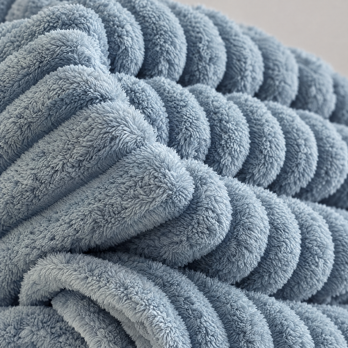 Soft Fluffy Striped Throw Blanket, 250 GSM Warmth - blue - close-up detail