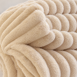 Soft Fluffy Striped Throw Blanket, 250 GSM Warmth - beige - close-up detail