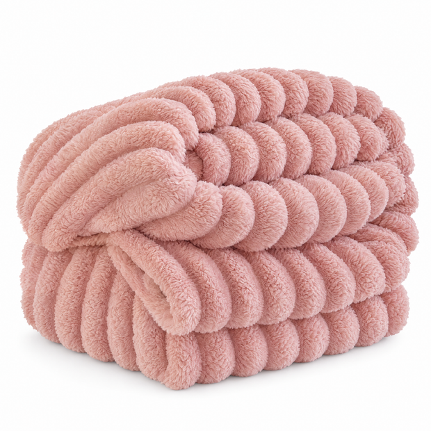 Soft Fluffy Striped Throw Blanket, 250 GSM Warmth - pink - white background