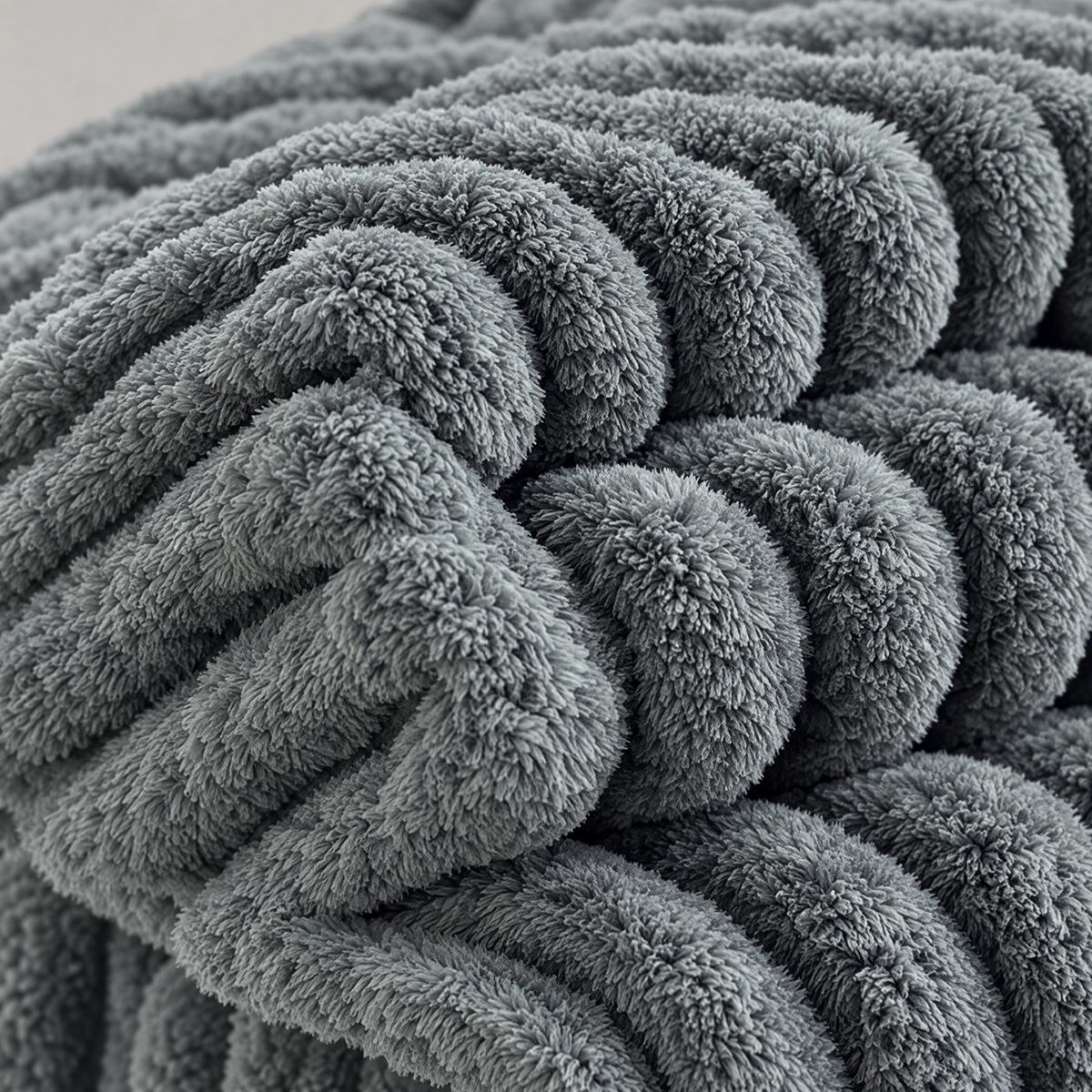 Soft Fluffy Striped Throw Blanket, 250 GSM Warmth - grey - close-up detail