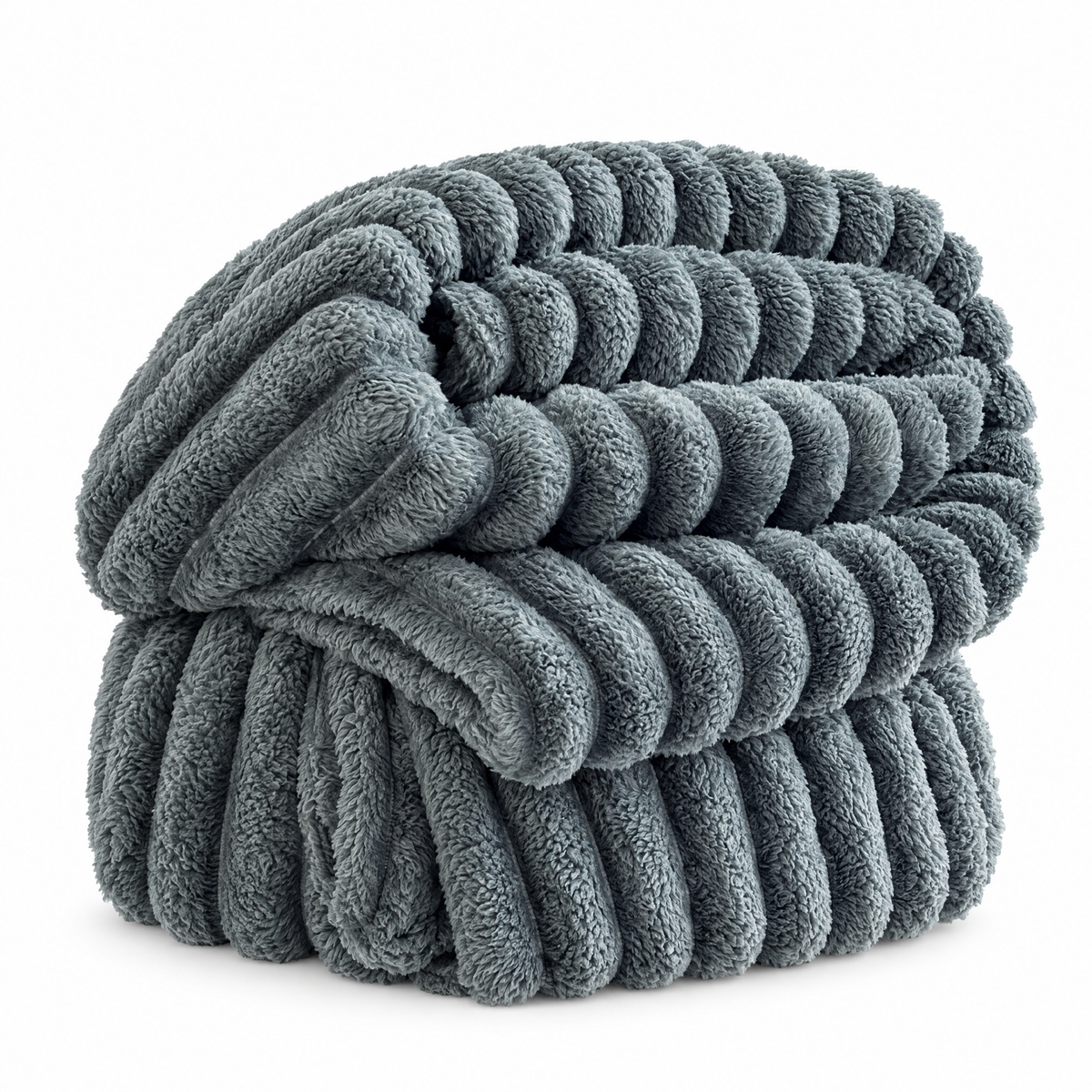 Soft Fluffy Striped Throw Blanket, 250 GSM Warmth - grey - white background