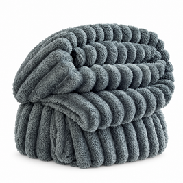 Soft Fluffy Striped Throw Blanket, 250 GSM Warmth - grey - white background