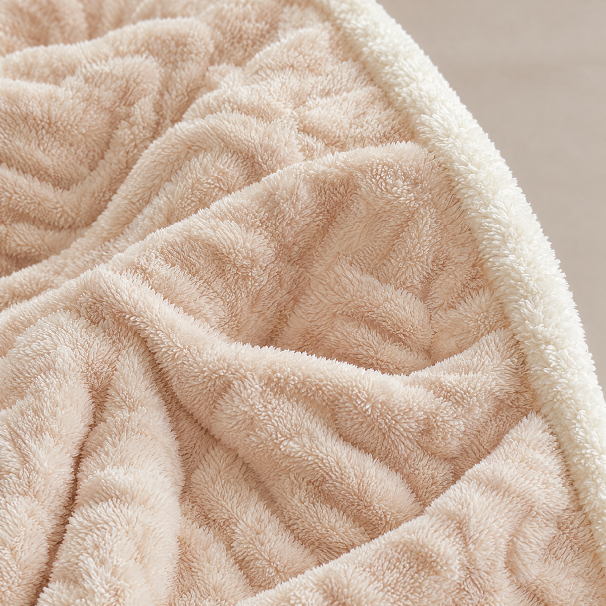 Coral Fleece Nap Blanket for Office & Travel - apricot - close-up detail