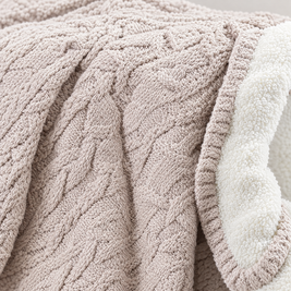 Handmade Chunky Knit Wool Blanket, Berber Fleece - Beige - close-up detail