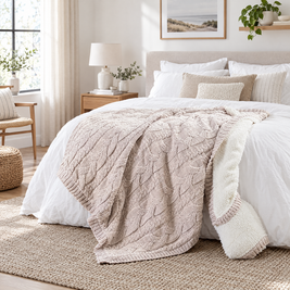 Handmade Chunky Knit Wool Blanket, Berber Fleece - Beige - lifestyle