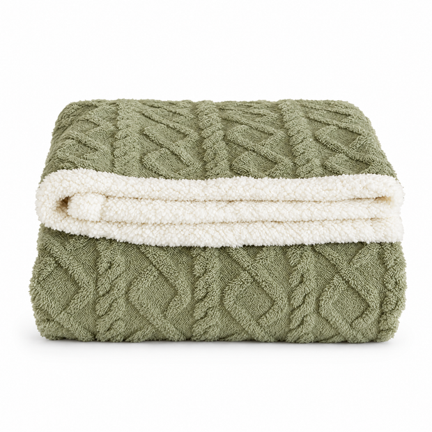 Coral Fleece Nap Blanket for Office & Travel - green - white background