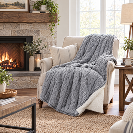 Handmade Chunky Knit Wool Blanket, Berber Fleece - GRAY - lifestyle