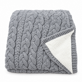 Handmade Chunky Knit Wool Blanket, Berber Fleece - GRAY - white background