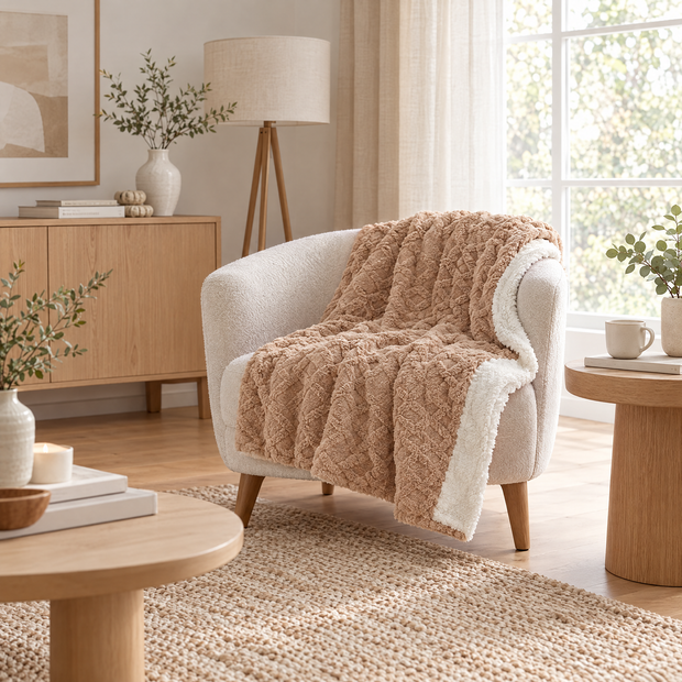 Coral Fleece Nap Blanket for Office & Travel - khaki - lifestyle