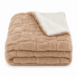 Coral Fleece Nap Blanket for Office & Travel - khaki - white background