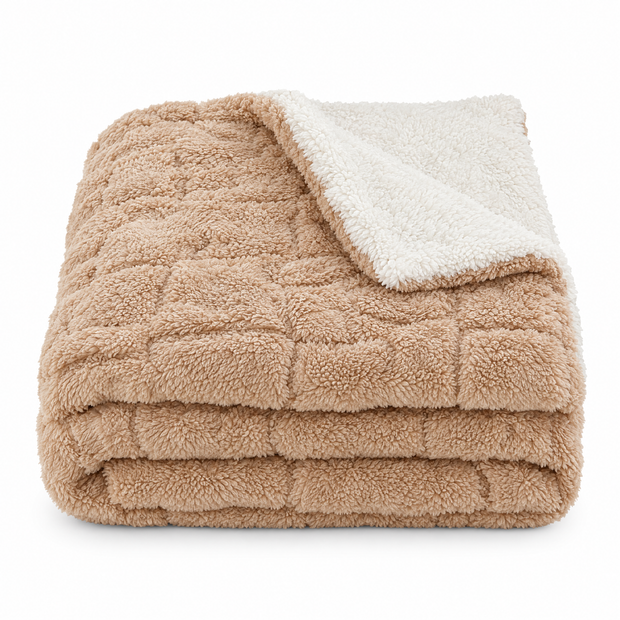 Coral Fleece Nap Blanket for Office & Travel - khaki - white background