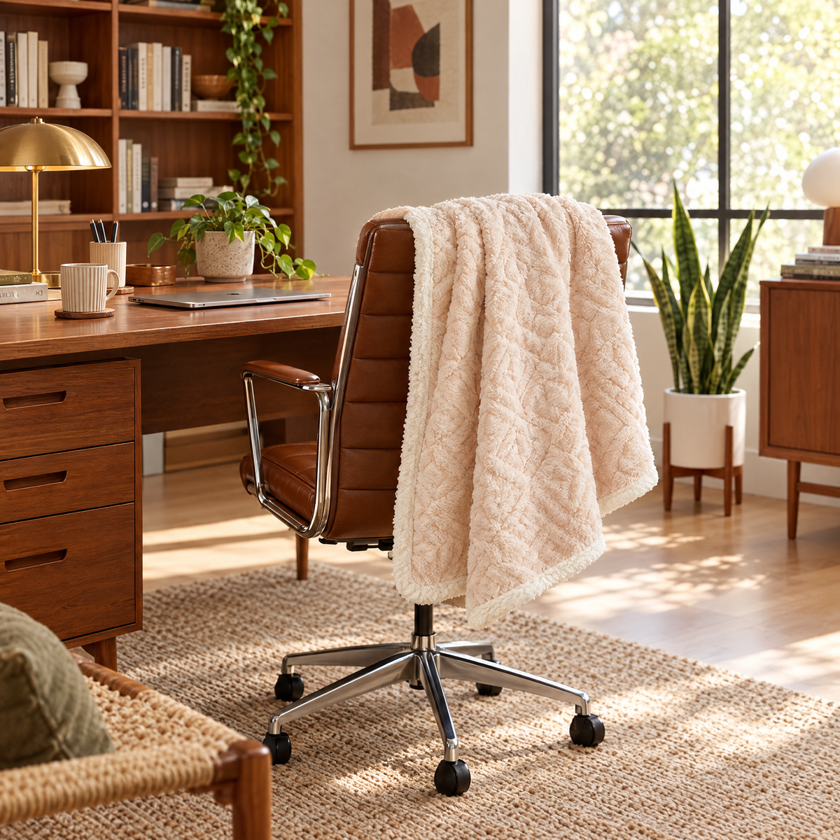 Coral Fleece Nap Blanket for Office & Travel - apricot - lifestyle