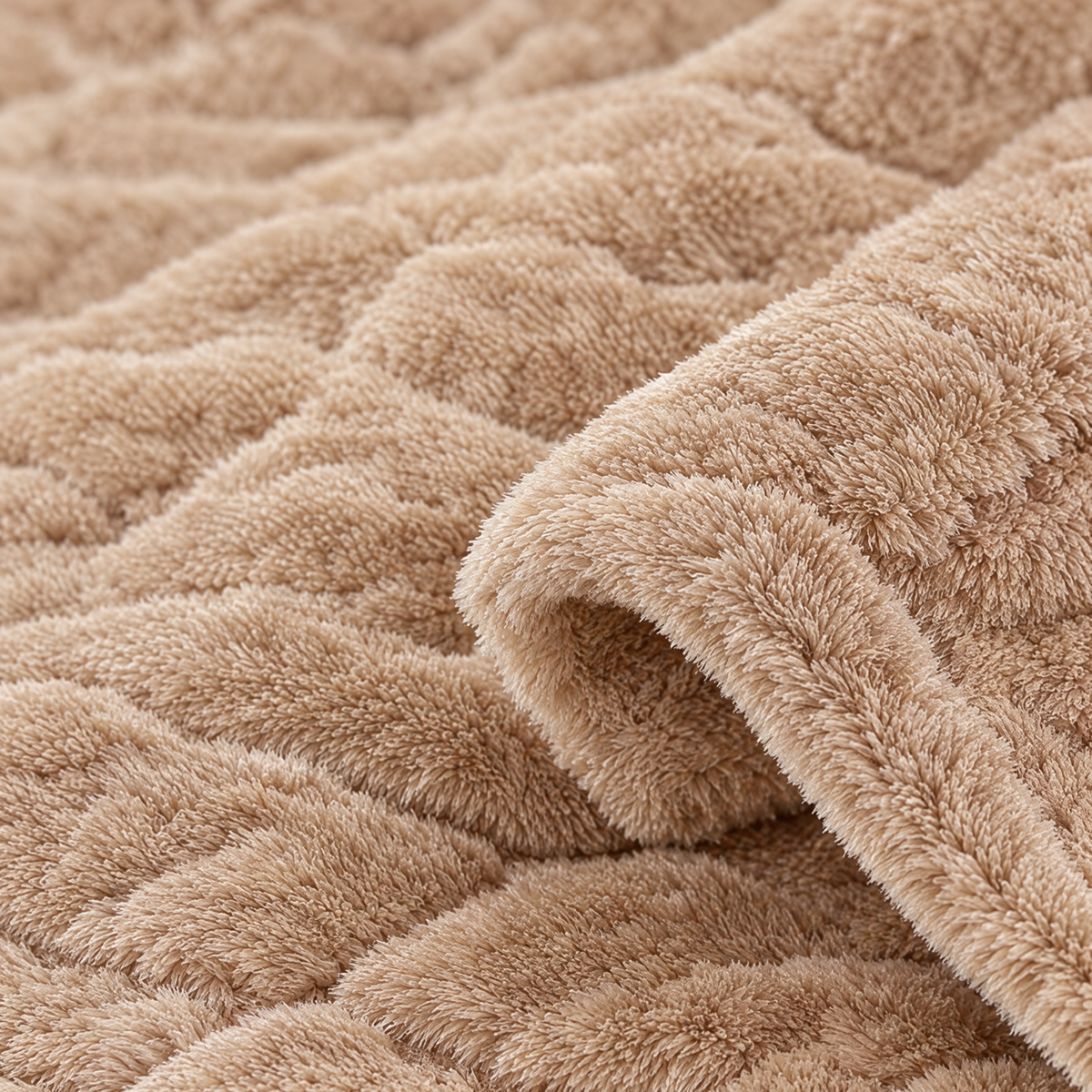 Coral Fleece Nap Blanket for Office & Travel - khaki - close-up detail