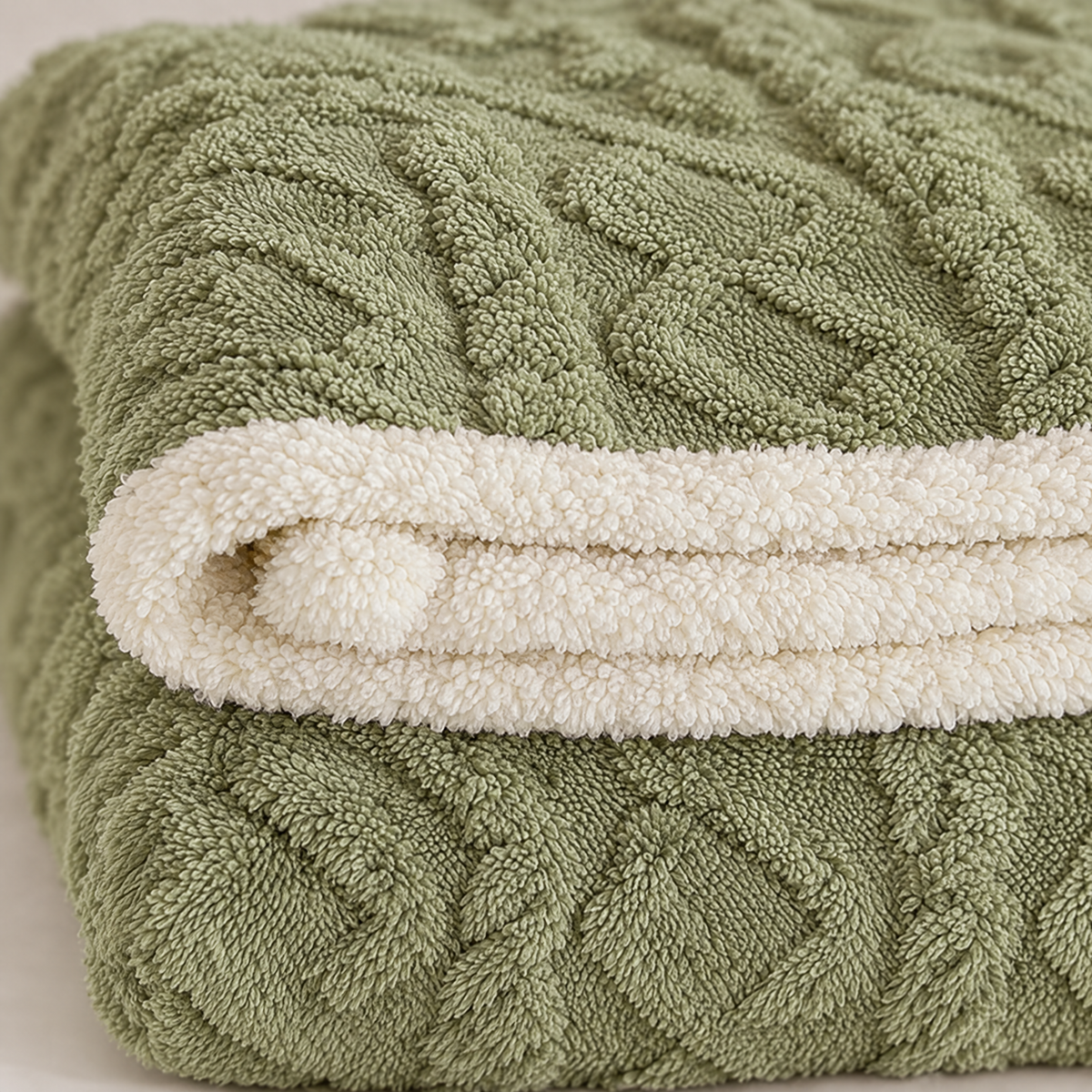 Coral Fleece Nap Blanket for Office & Travel - green - close-up detail