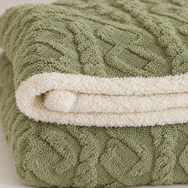 Coral Fleece Nap Blanket for Office & Travel - green - close-up detail