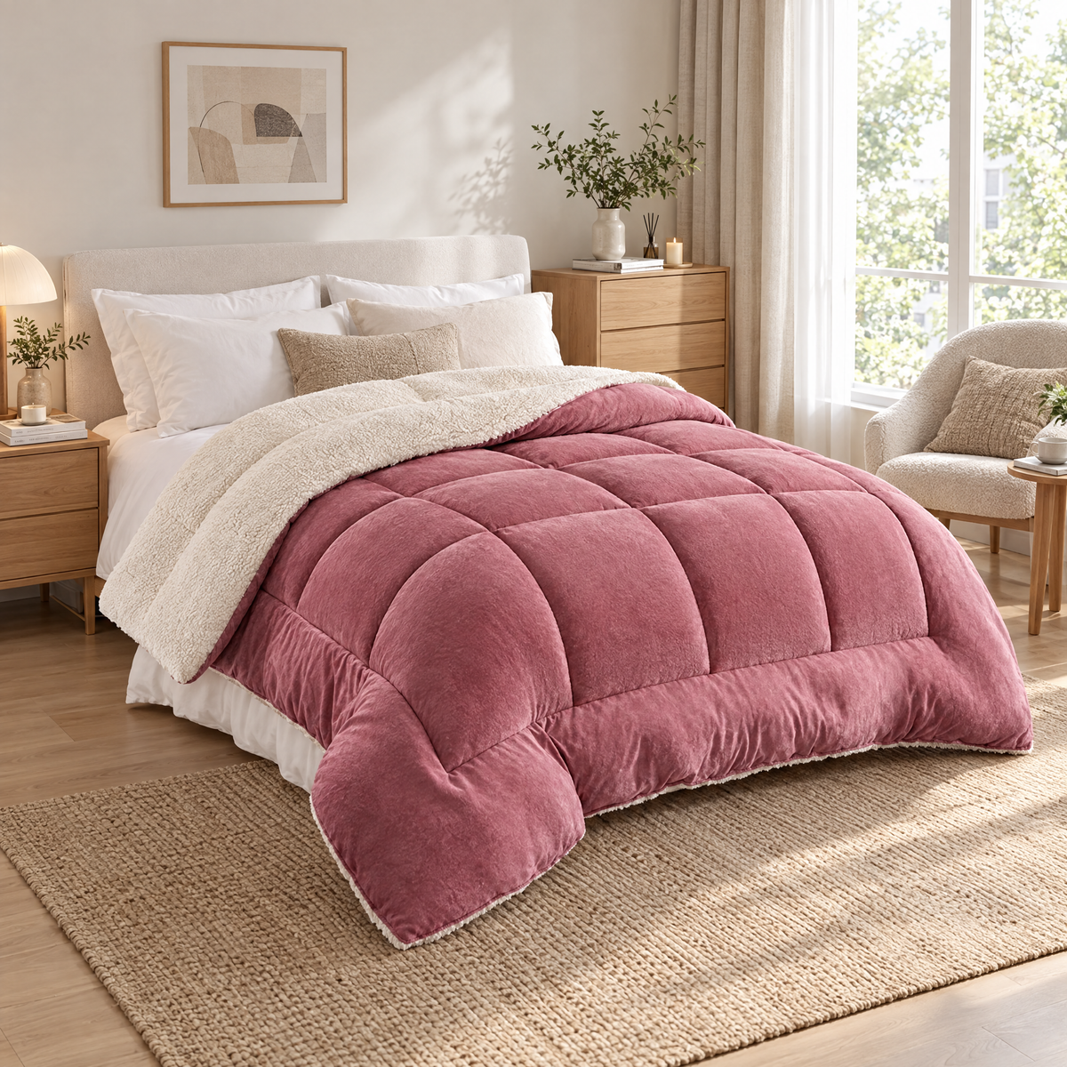 Milk Fleece Weighted Comforter, Warm Winter Quilt - Bean Paste - lifestyle