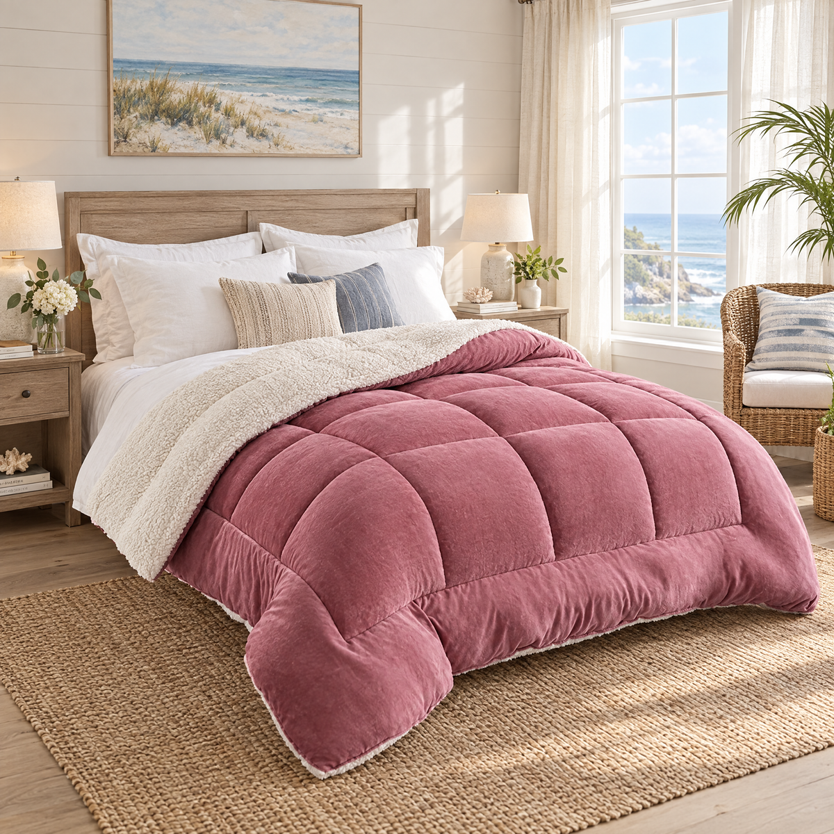Milk Fleece Weighted Comforter, Warm Winter Quilt - Bean Paste - lifestyle