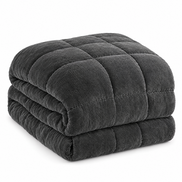Milk Fleece Weighted Comforter, Warm Winter Quilt - Dark Gray - white background