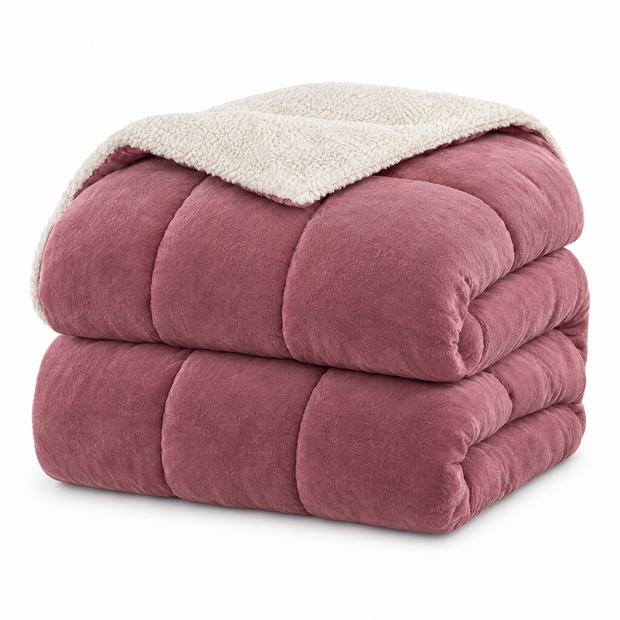 Milk Fleece Weighted Comforter, Warm Winter Quilt - Bean Paste - white background