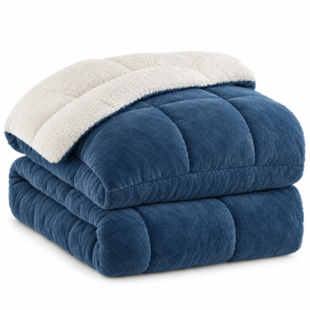 Milk Fleece Weighted Comforter, Warm Winter Quilt - Blue - white background