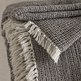 Cotton Linen Tassel Throw Blanket for Sofa & Bed - Shanjian - close-up detail