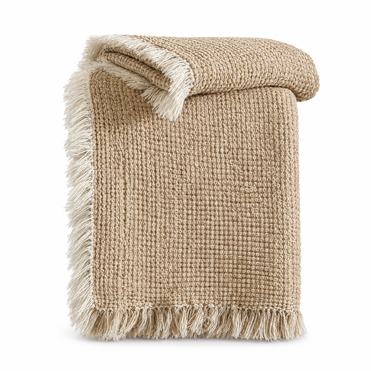 Cotton Linen Tassel Throw Blanket for Sofa & Bed - Gumo - white background