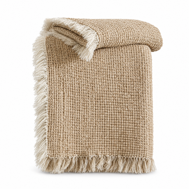 Cotton Linen Tassel Throw Blanket for Sofa & Bed - Gumo - white background