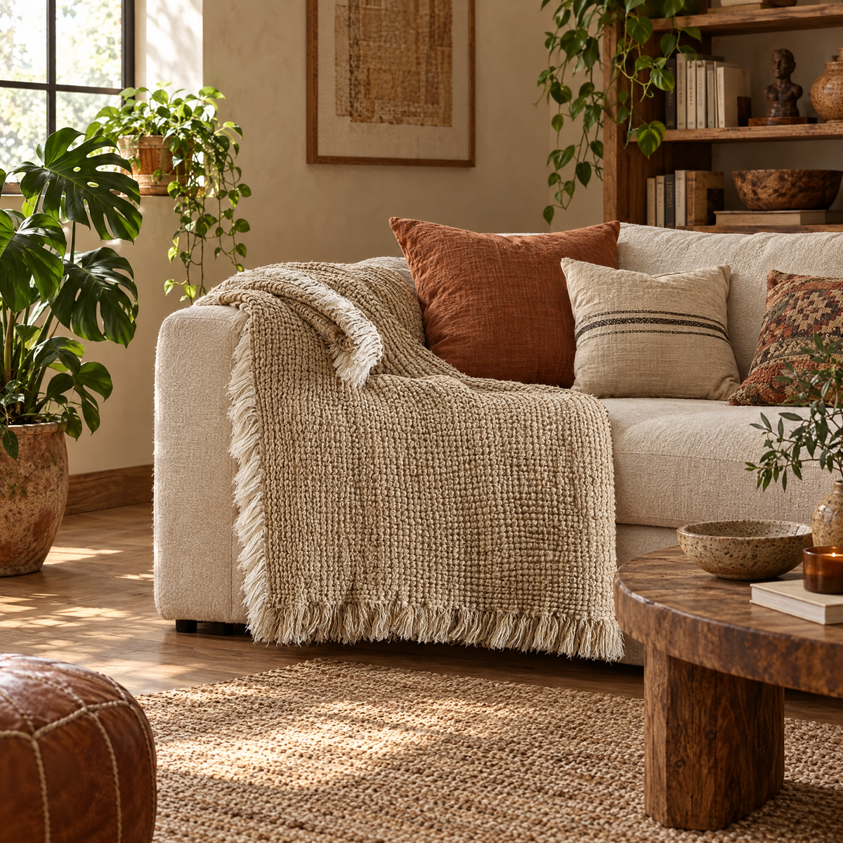 Cotton Linen Tassel Throw Blanket for Sofa & Bed - Gumo - lifestyle