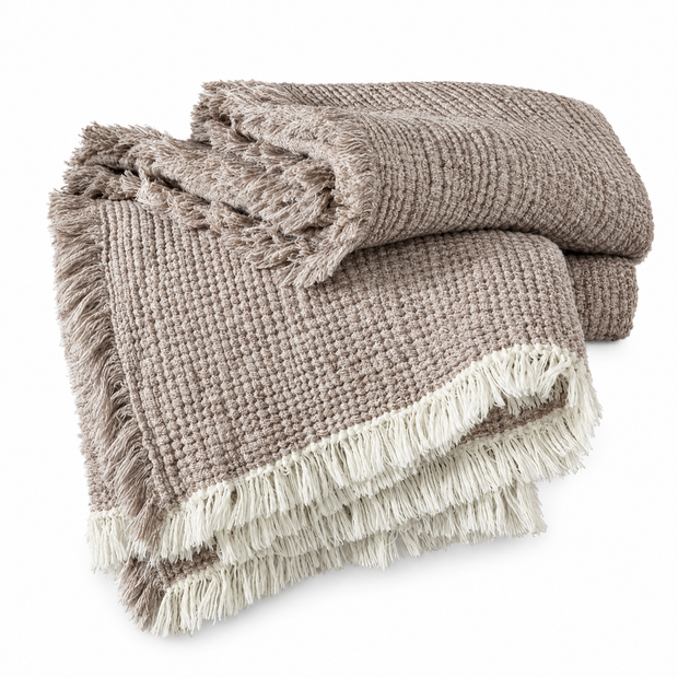 Cotton Linen Tassel Throw Blanket for Sofa & Bed - Chudai - white background