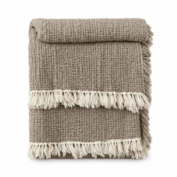 Cotton Linen Tassel Throw Blanket for Sofa & Bed - Chunye - white background
