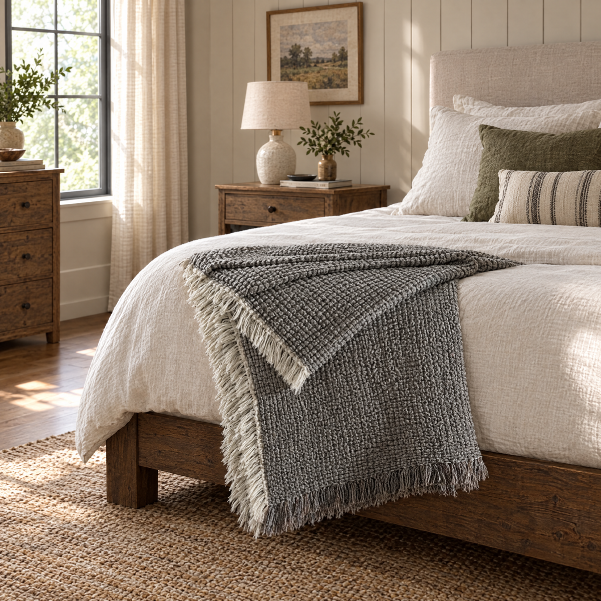 Cotton Linen Tassel Throw Blanket for Sofa & Bed - Shanjian - lifestyle