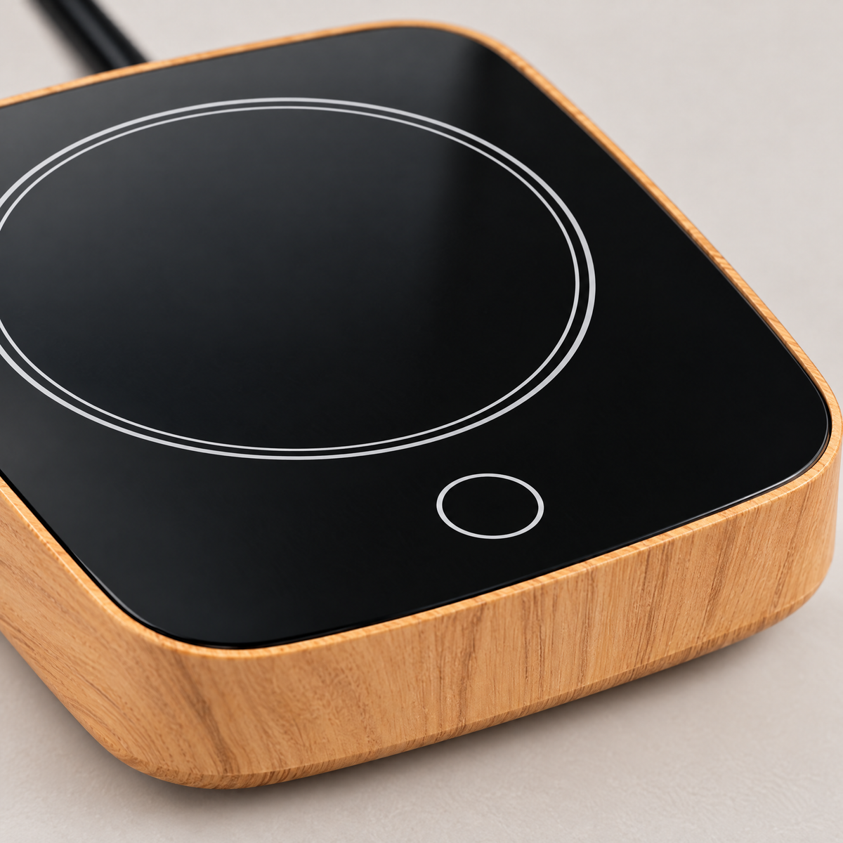 Electric Cup Warmer with 3 Heat Levels - WoodGrainUsPlug - close-up detail