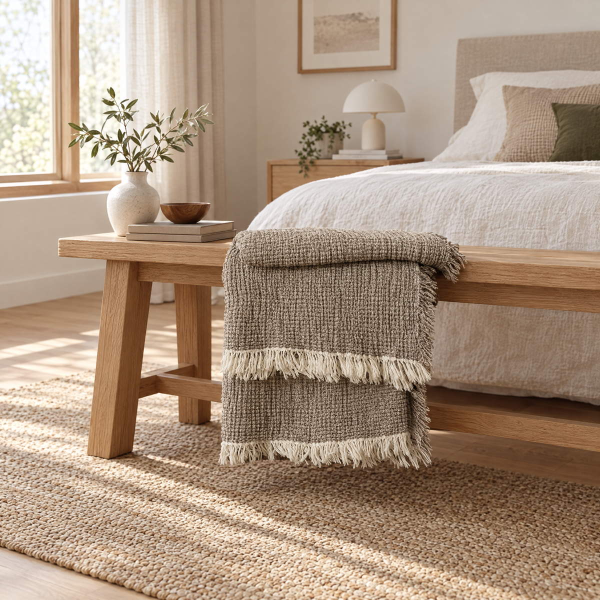 Cotton Linen Tassel Throw Blanket for Sofa & Bed - Chunye - lifestyle