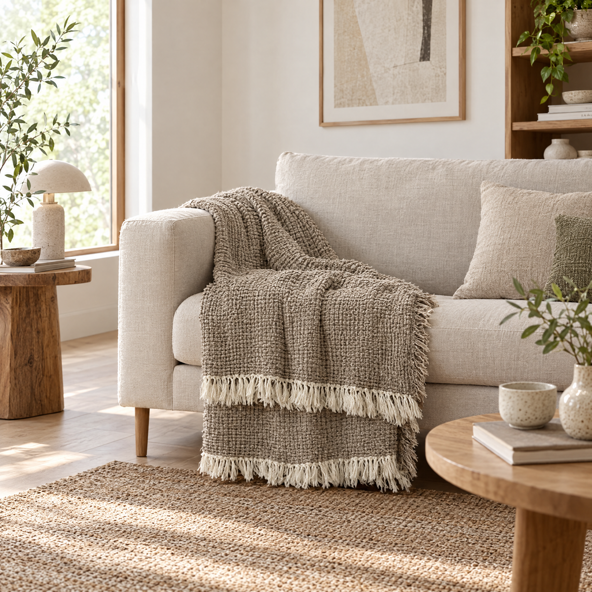 Cotton Linen Tassel Throw Blanket for Sofa & Bed - Chunye - lifestyle
