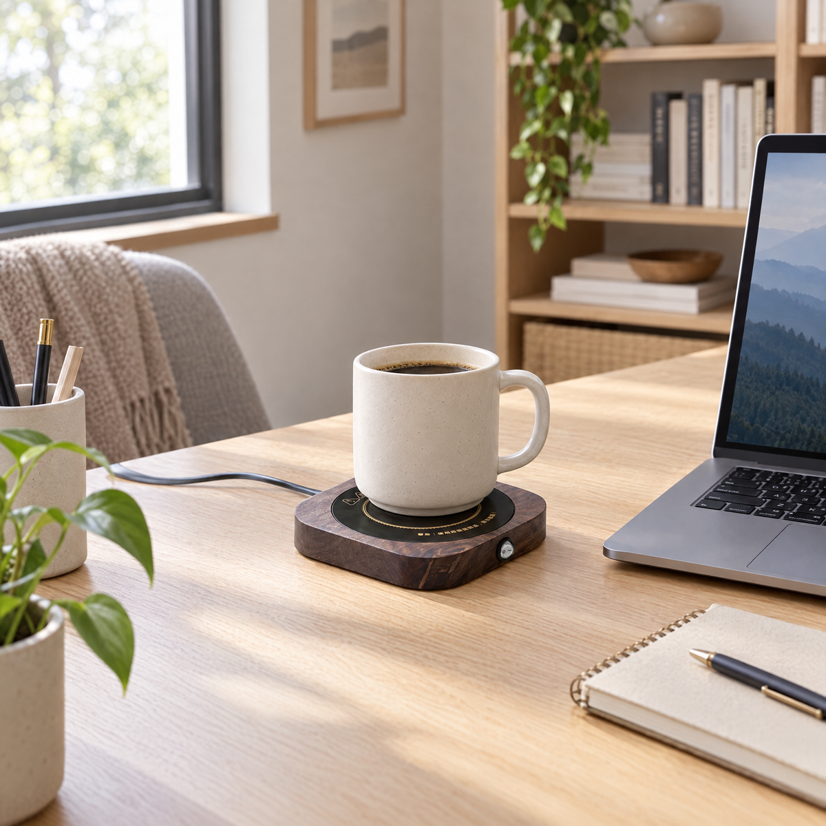Electric Mug Warmer Coaster with 55°C Heat - square - lifestyle