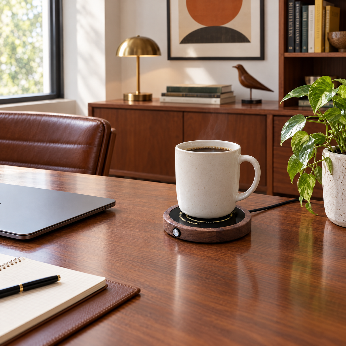 Electric Mug Warmer Coaster with 55°C Heat - round - lifestyle